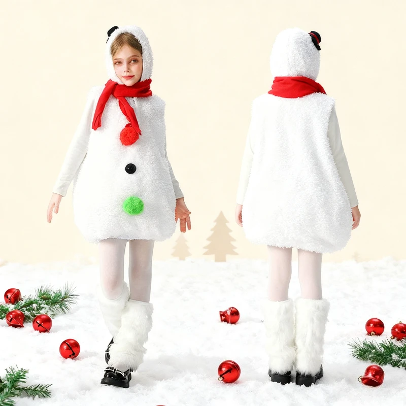 Christmas Snowman with Hat Children Costume Party Cosplay for Christmas Eve Holiday Little Snowman Costume Snow Bab Dance Outfit