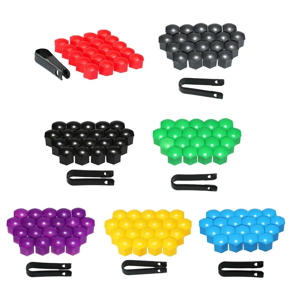 20Pcs Wheel Nut Cover Bolt Center Caps Hexagonal Protectors Black Clip