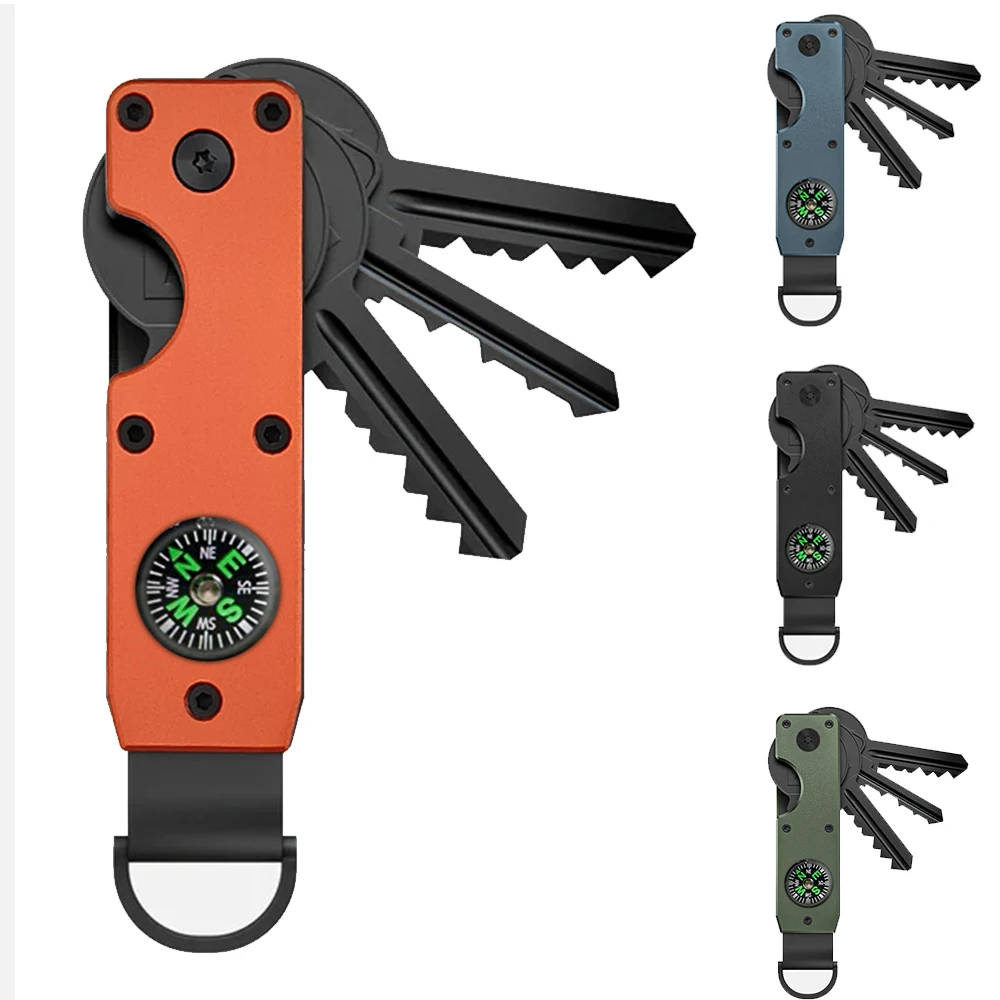 Compass Key Organizer - Compact Metallic Key Holder | Minimalist Innovative Keyholder | Smart Keychain Secures 2-6 Keys