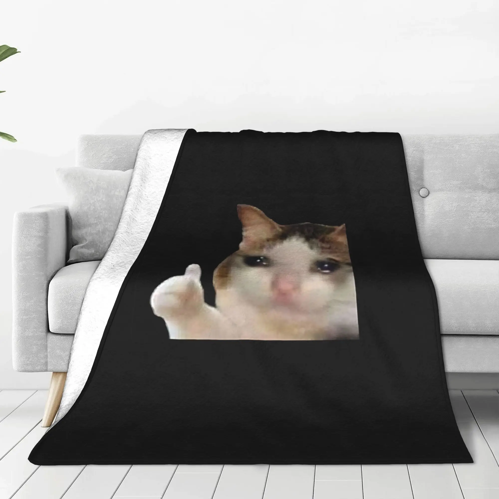 1PC Home Cutecore Crying Cat Thumbs Up Cat meme Blanket Super Cosy Plush Home Living Room Sofa Halloween