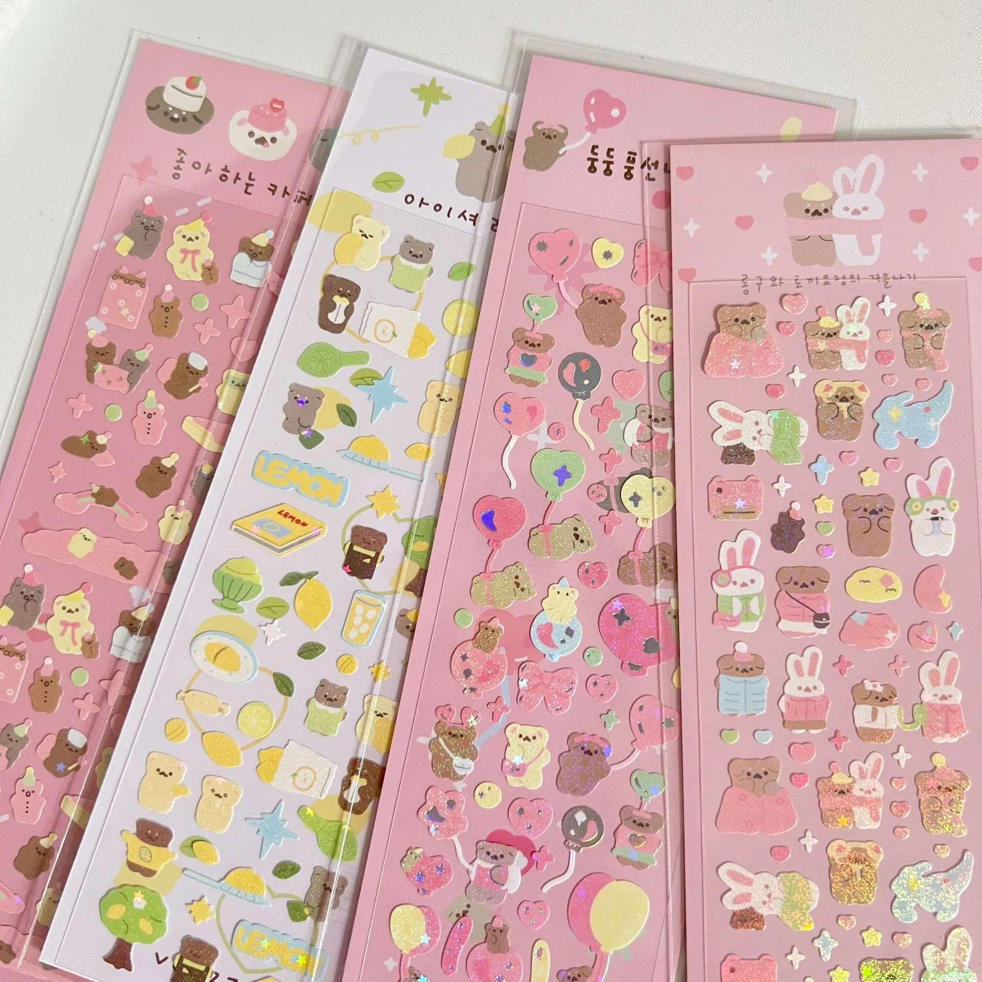 Holographic PET Sticker Pack for Journals and Fan Cards Waterproof Cute Designs Pet Rabbit Bear Kitten Cat Puppy