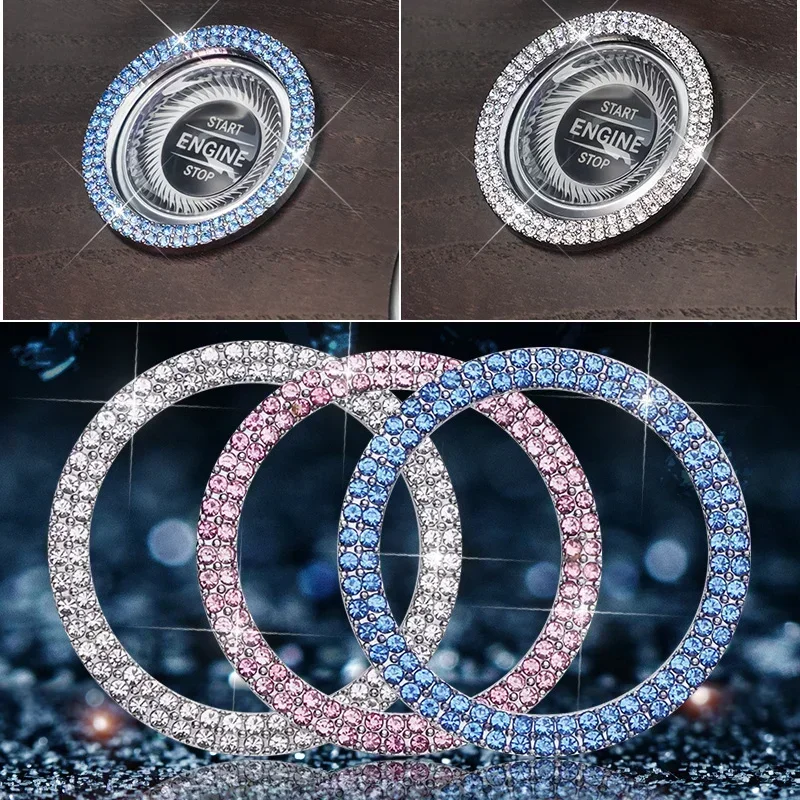 Car Start Switch Button Auto NEW 2Pcs/set Decorative Diamond Stickers Rhinestone Ring Circle Trims Protective Cover Accessories