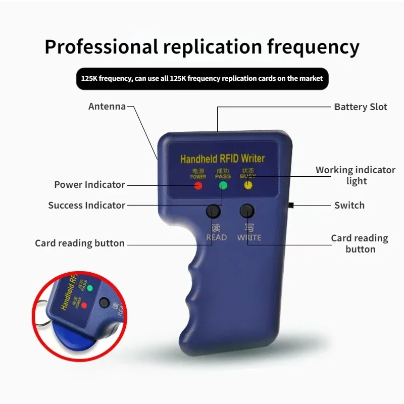 Imagem -04 - Substituição Handheld id Card Writer Copiadora Duplicadora Programador Regraváveis Keyfobs Tags 125khz Em4100 5200 T5577 Pcs