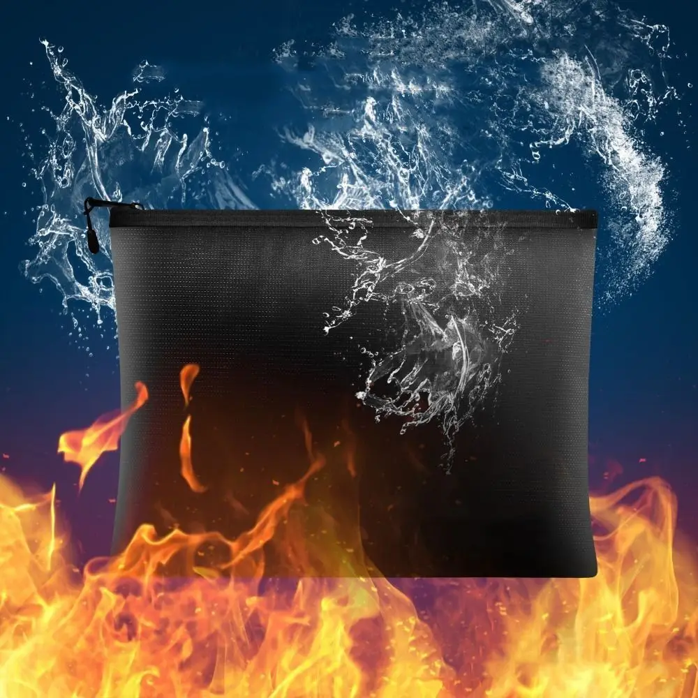 

Water Resistant Filing Organizer Pouch Black with Zipper Fireproof Organizer Box Double Closure Protection Durable