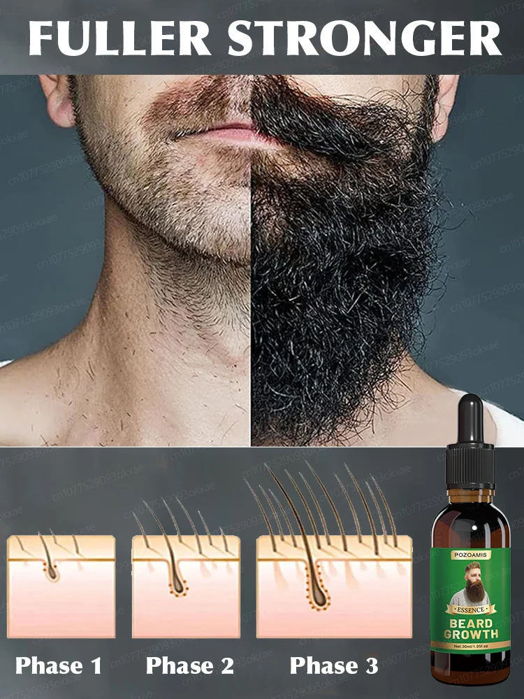 Siero per la crescita della barba - Olio per barba ad azione rapida per la crescita e lo spessore - Formula naturale per barba e baffi più spessi, più lunghi e più morbidi
