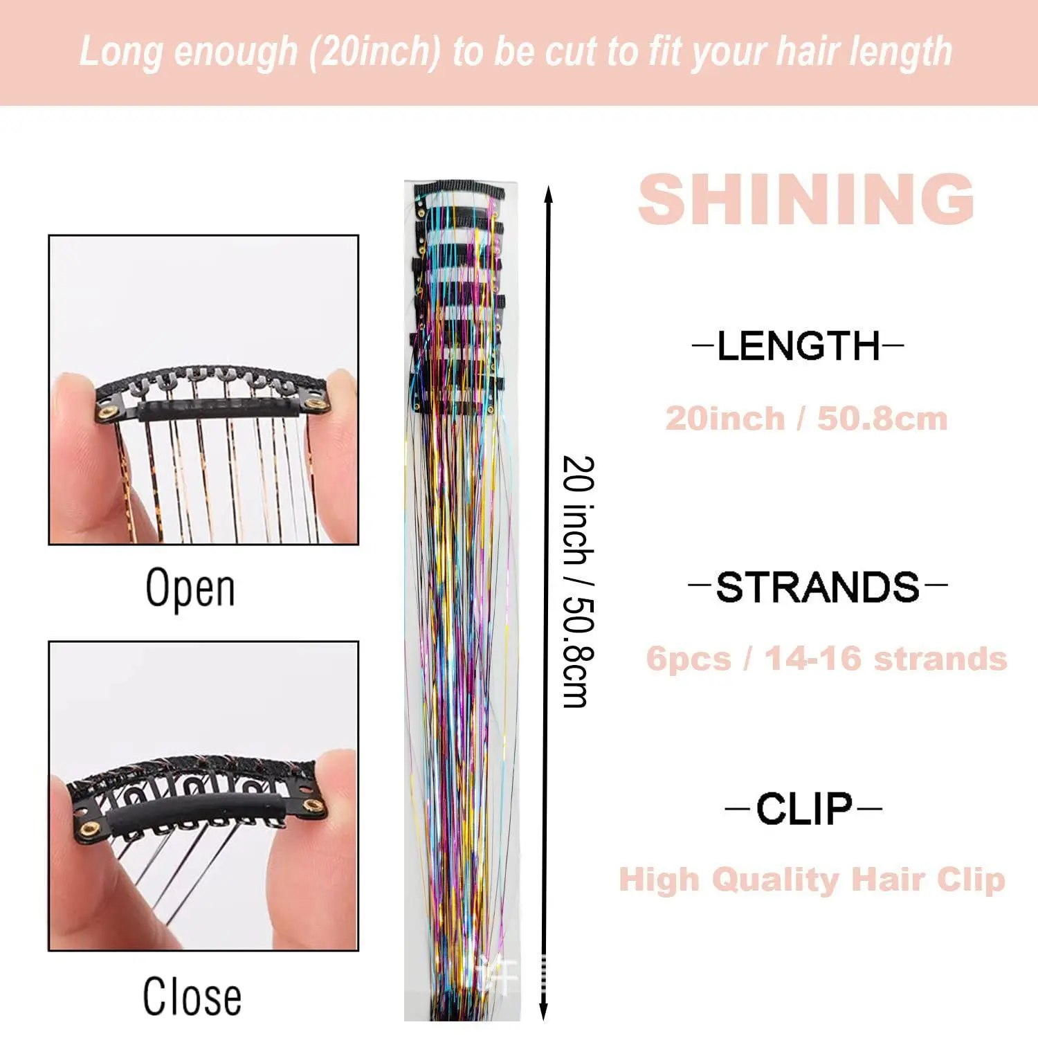 Clip hair synthetic 12-pack BB clip laser gold silk shiny wig tinsel hair women's highlighting color hair extension
