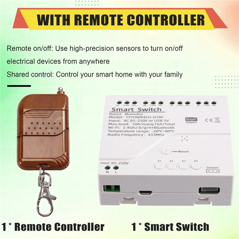 ABZW Tuya Wifi interruptor inteligente Monitor de Sensor de temperatura AC 85-250V interruptor inteligente inalámbrico con control remoto RF