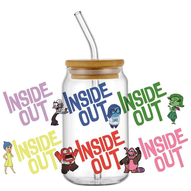 Miniso Cartoon Inside Out Decal UV DTF Cup Wrap for 16oz Libbey Glasses DIY 3D Waterproof  Transfer Sticker