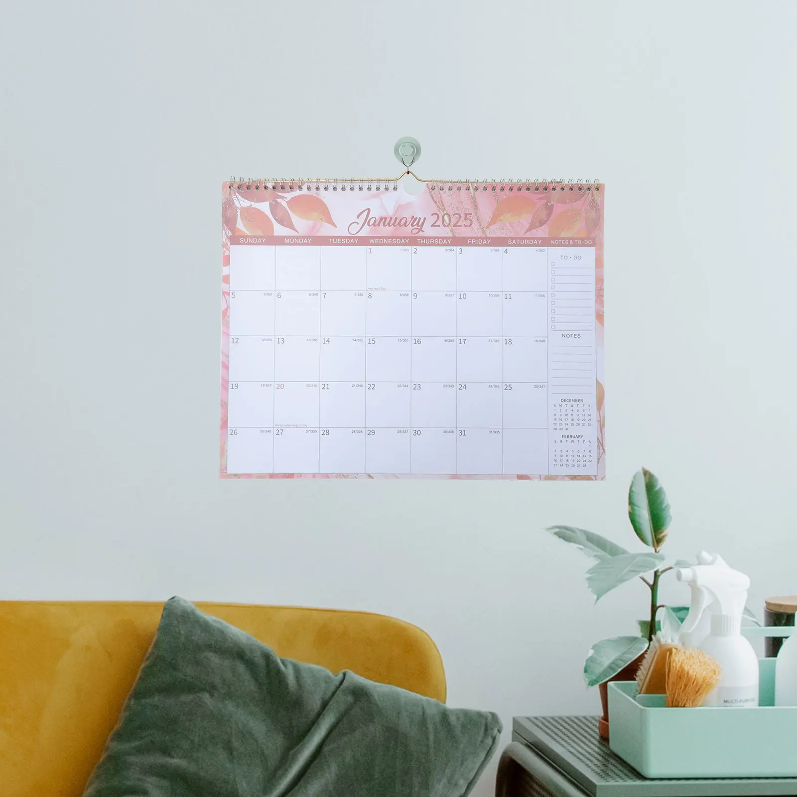 

Large Desk Spiral Bound Floral Wall Calendar Creative Design for Office Family Monthly Organizer Calendar for Fridge
