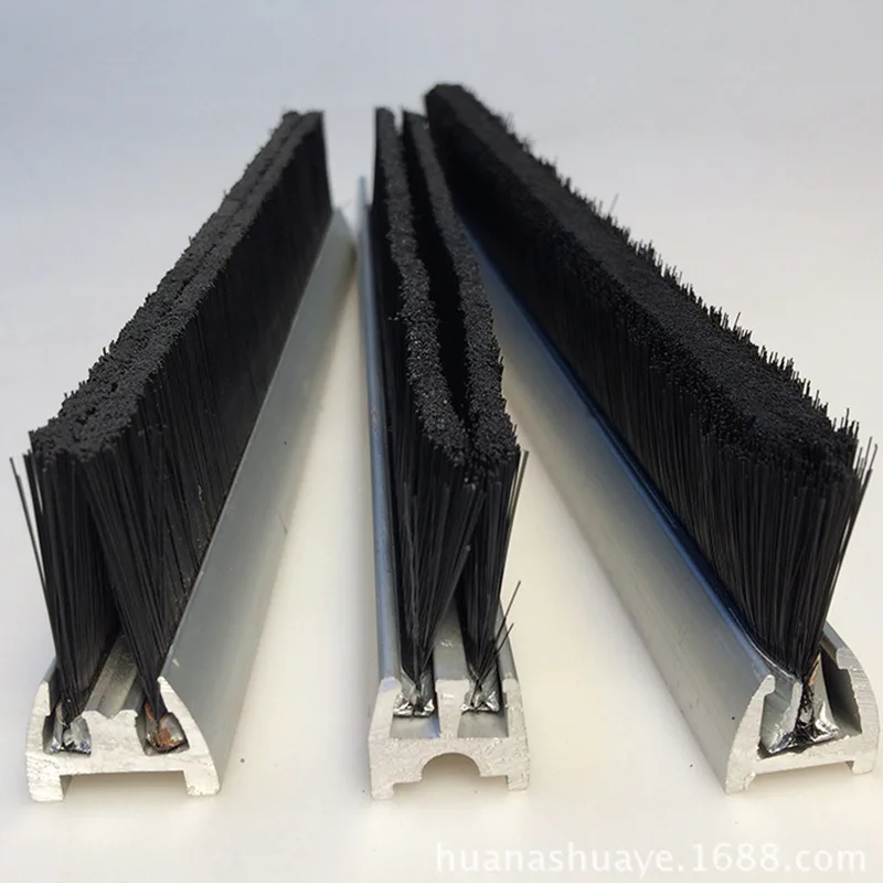 Fire Resistant Nylon Dustproof Strip Brush Double Channel Escalator Spare Parts Aluminum Alloy Sealing Brush Strip