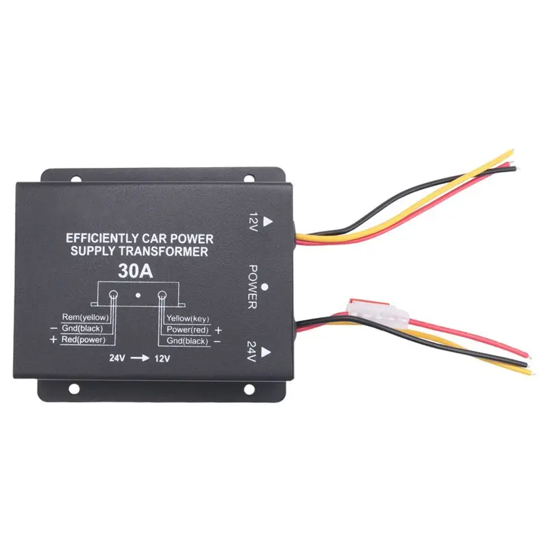 Convertidor de Potencia para Auto de 24V a 12V 30A, Transformador Reductor Eficiente para Camiones, Autobuses, DVD, Audio y Modi