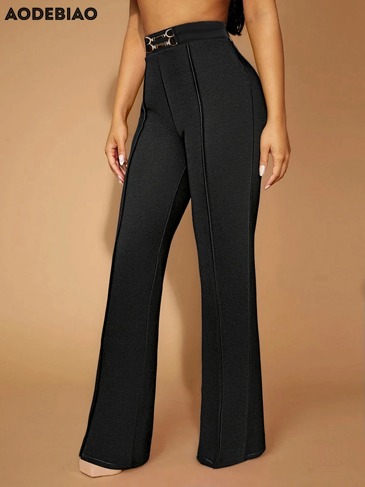 

AODEBIAO Black Straight Pants Women Summer Sexy Slim Basic Solid High Waist Pants Women Fashion Casual Gothic Vintage Trousers