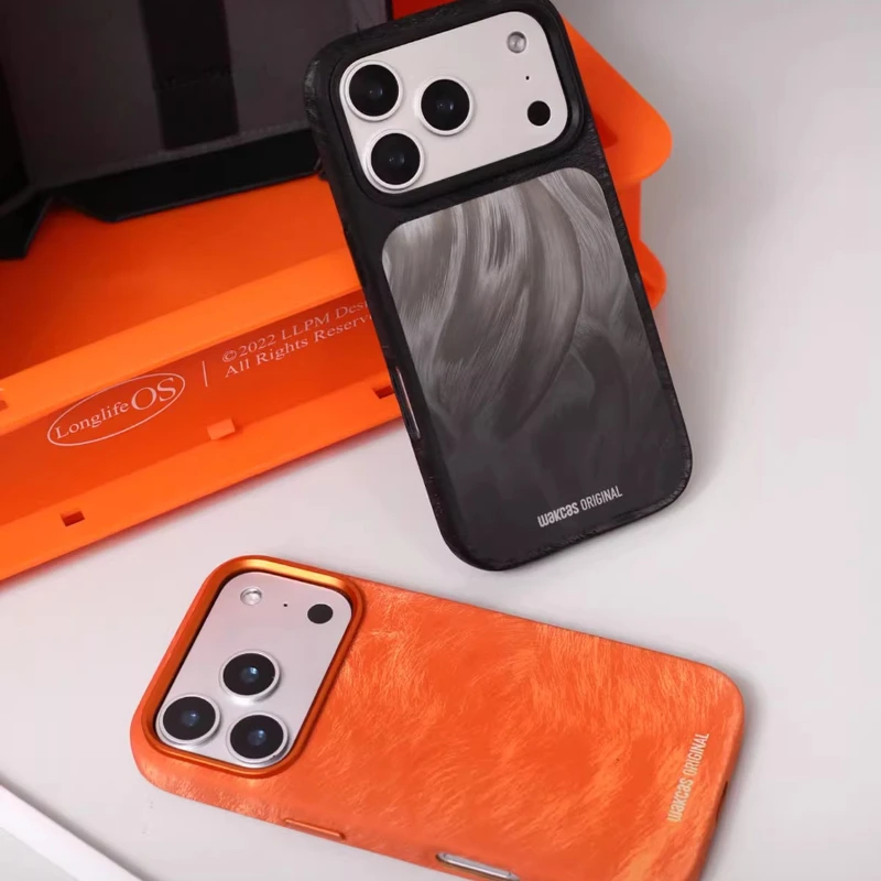 

WAKCAS однотонный кожаный чехол Pnone с защитой от падения, оригинальный магнитный персонализированный чехол для iPhone 16/17 pro max, чехол для телефона