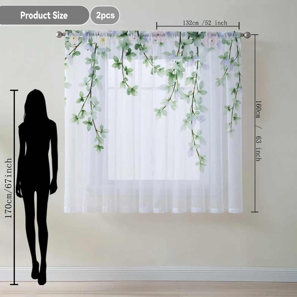 2Pcs Watercolor Hanging Branches And Floral Prints Home Decoration Window Screens, Suitable For Cafes, Restaurants, Bedrooms