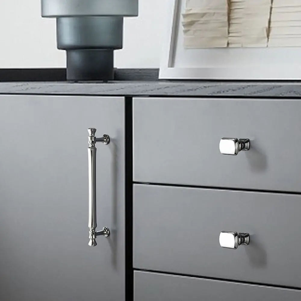 Modern Zinc Alloy Cupboard Handle Polished Decorative Furniture Pulls Silver Cabinet Knobs Home Hardware