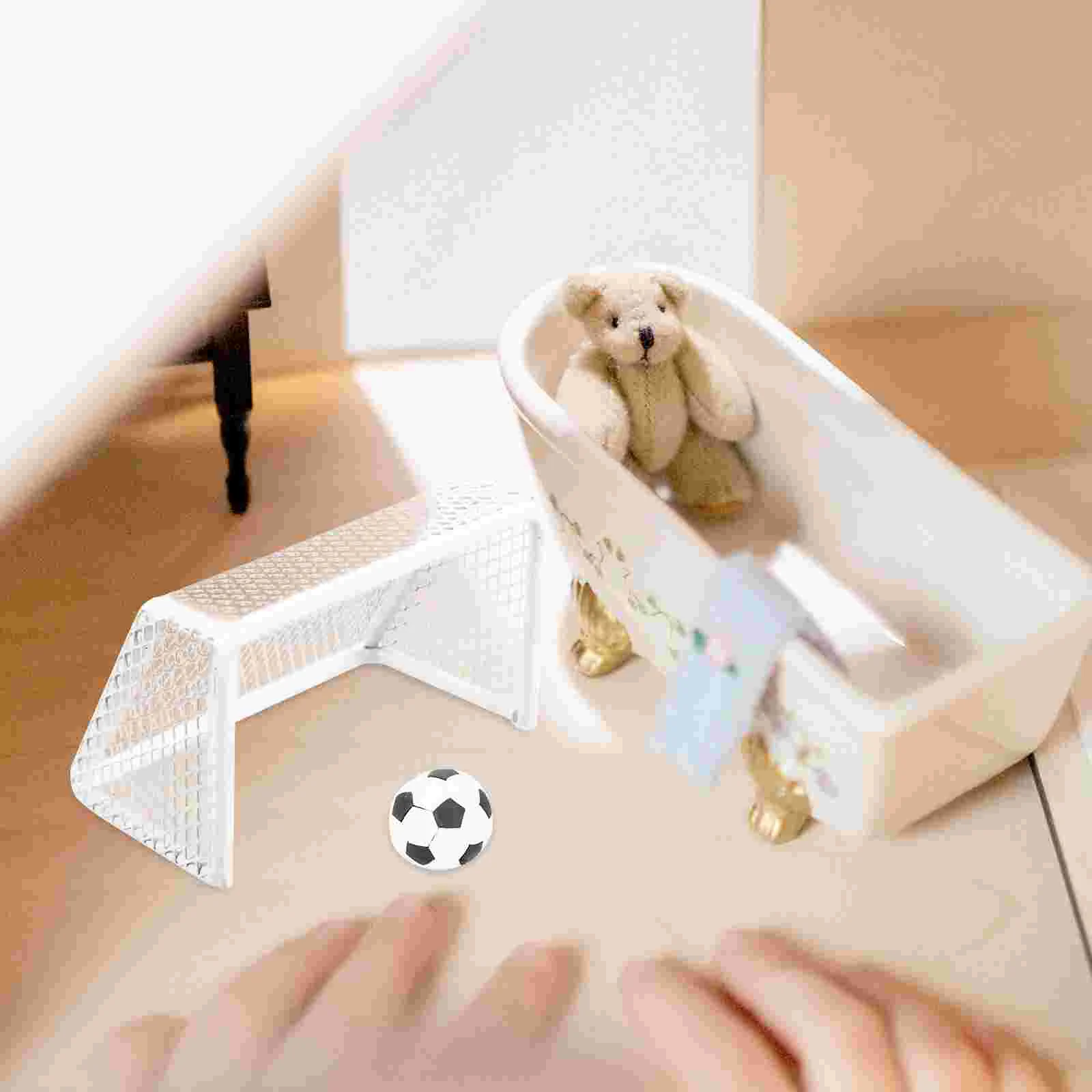 Mini-Fußballtor, Sportbälle, Puppenhaus, Tor, weißer Kunststoff, Miniatur-Tür, Fußball