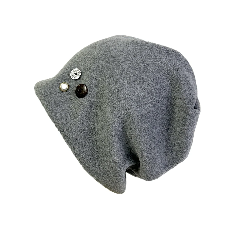 قبعة شتوية منسوجة مكتنزة بأزرار صوفية للنساء قبعة الطقس البارد غطاء رأس ناعم سميك (أسود/رمادي/بني) أغطية الرأس