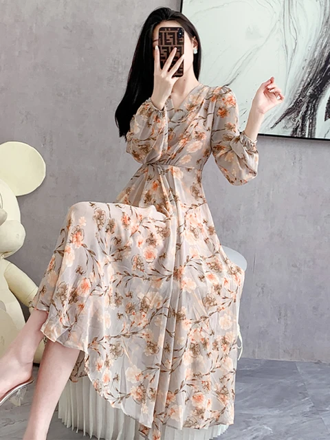 Long sleeve chiffon midi dress online