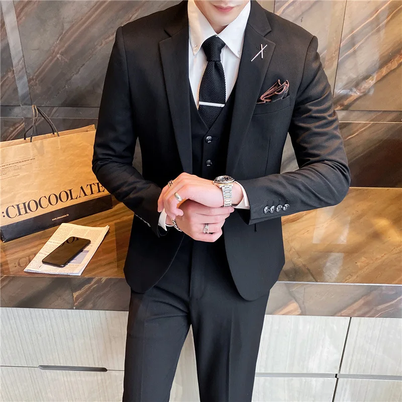 L30968 New Korean slim men\'s single button three-piece suit suit men\'s casual suit groom groomsmen dress