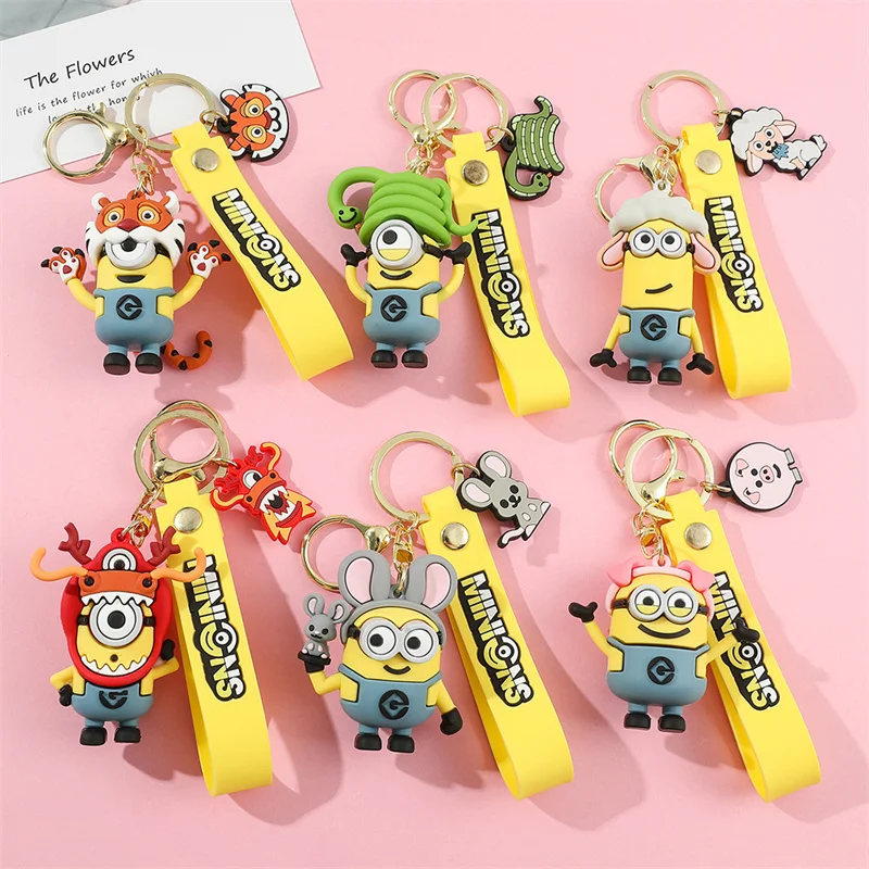 MINISO Cute Cartoon Anime Minion Keychain 12 Zodiac Keyring Student Couple Backpack Car Key Pendant Children\'s Toy Gift