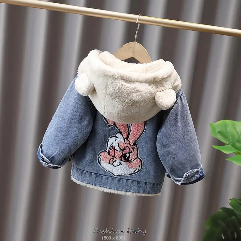 Children Coat Girls Padded Cotton Denim Jacket Winter New Fashion Warm Girl\'s Jacket Coat Splicing Mao Mao Outerwear