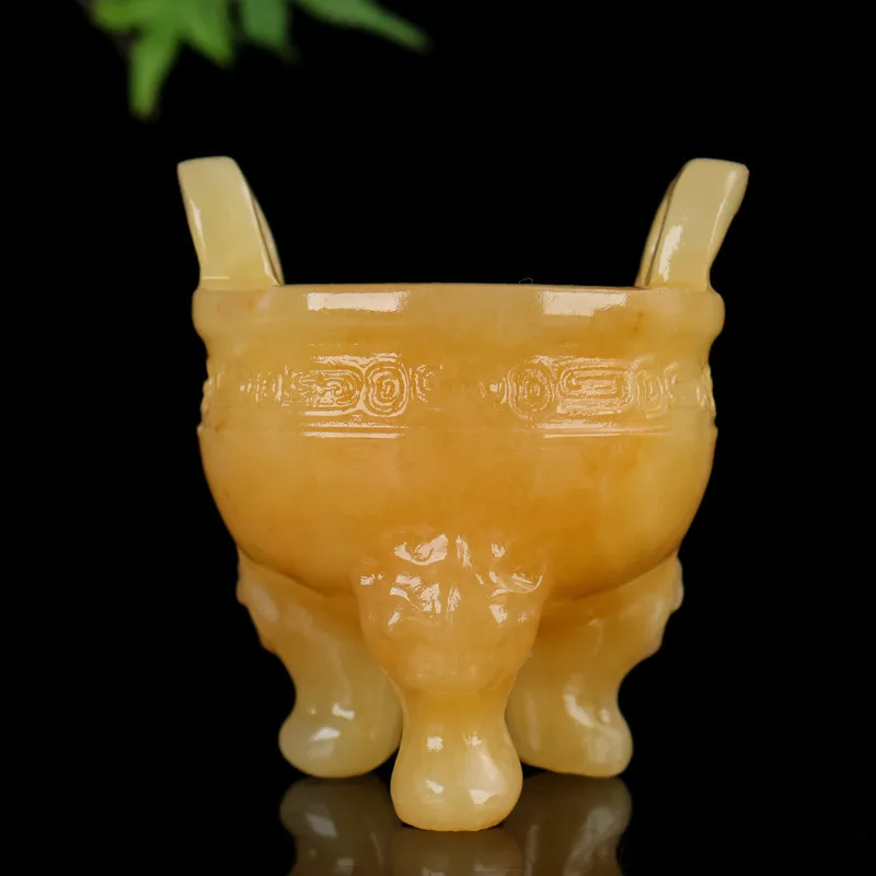 Natural jade tripod ornament for home living room, entrance, tabletop, display shelf decoration, three-legged tripod, housewarmi