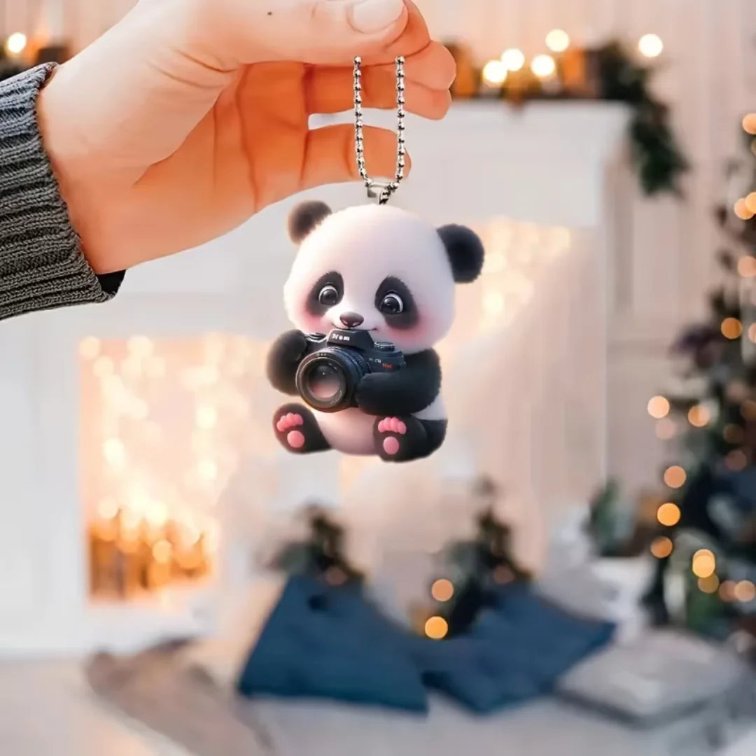 Niedlicher 2D-Panda-Acryl-Schlüsselanhänger, flacher Anhänger für Autoschlüssel, Taschen und Rucksäcke, festliches Weihnachtsgeschenk für Frauen – Detail 2
