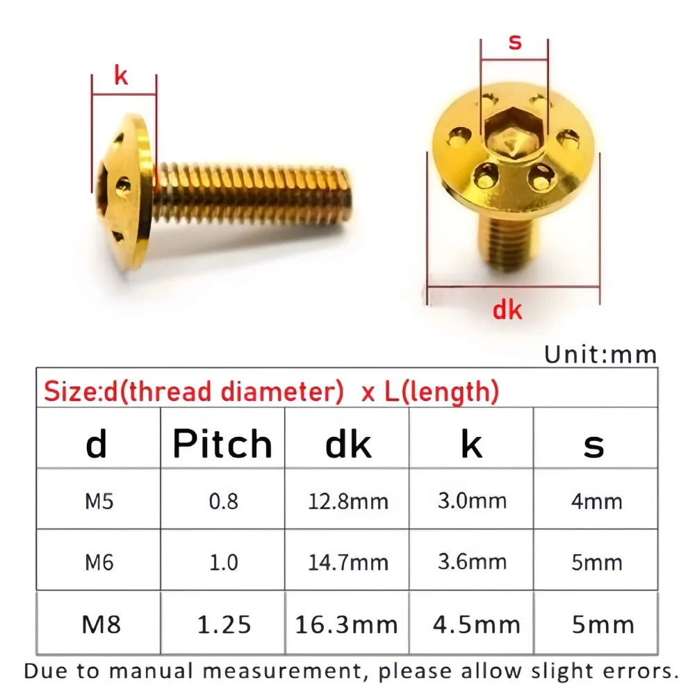 304 Stainless Steel Vacuum Electroplated Brake Disc Screw M5 M6 M8, Ultralight Anti‑Corrosion for Electric Motorcycle Mod