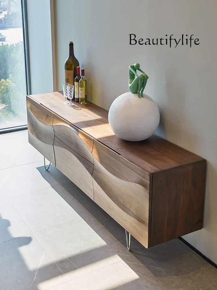 

yj39Минималистичный сервант из черного орехового дерева в Северной Америке, шкаф из массива дерева для гостиной, настенное хранилище, ТВ-скамья для спальни