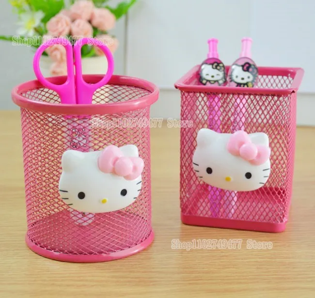 Cartoon Sanrio Hello Kitty Pen Holder Cute Metal Hollow Storage Box for Girls Desk Accessories Mesh Multi functional Pen Holder