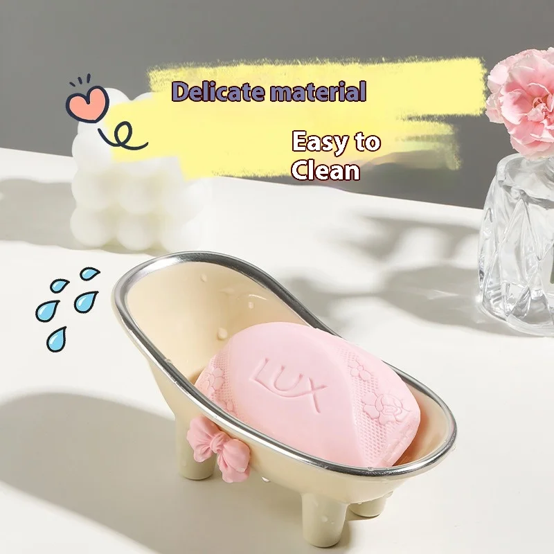 Bathtub Soap Box Soap Rack Cute Bow Soap Butterfly Home Bathroom Face Counter Draining Soap Box