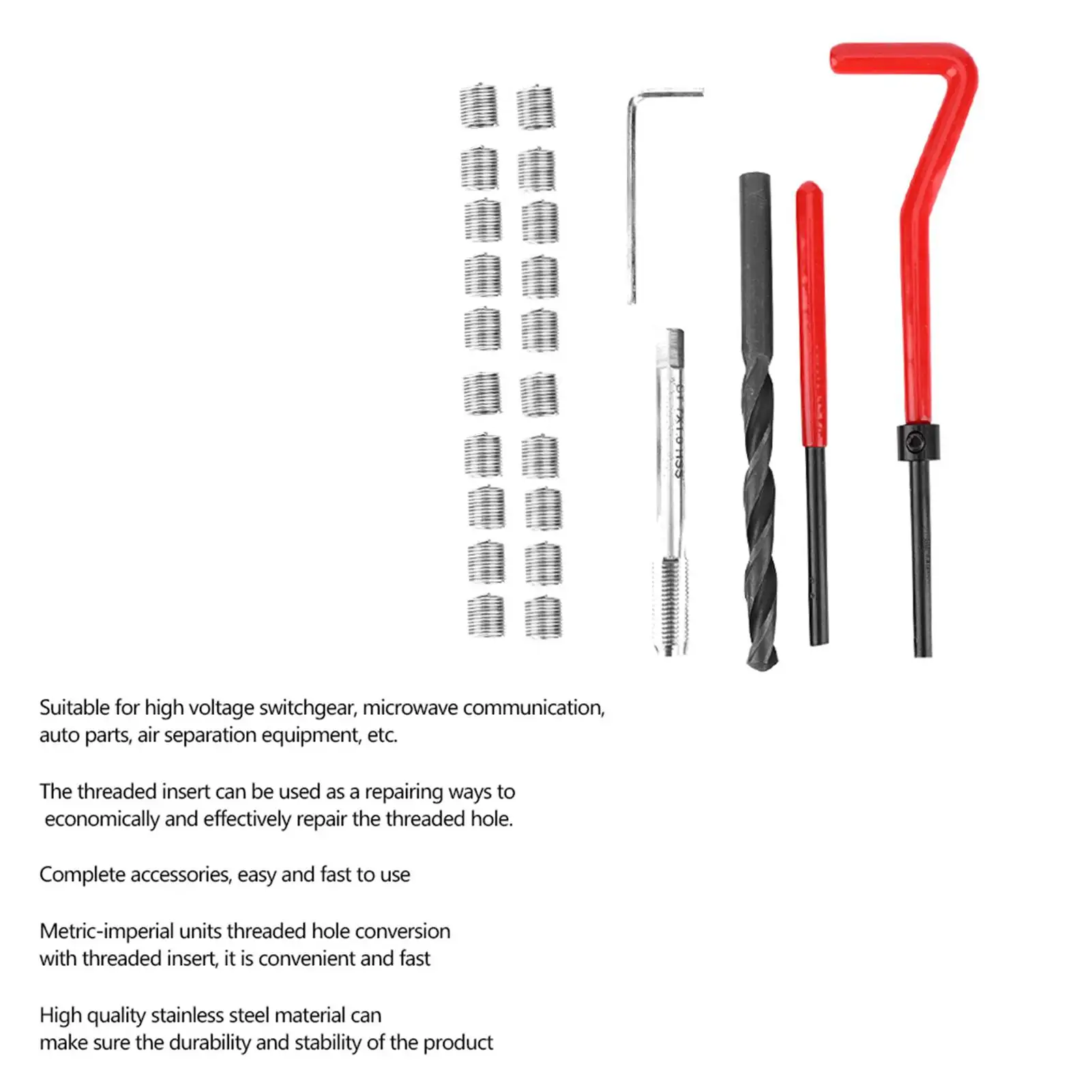 25Pcs Thread Repair Kit Stainless Steel Twisted Drill Wrench Threaded Insert Tap Insertion Tool M7x1