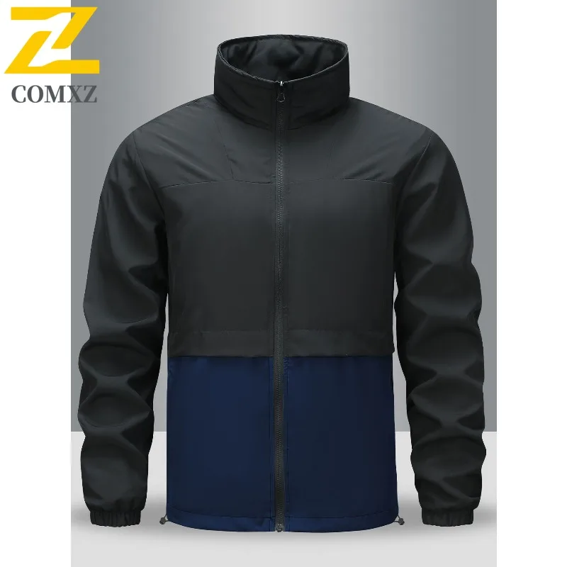 

COMXZ Premium Men Jacket Premium Stand Collar Outdoor Fishing Windproof Coat Fashion Splicing Design Autumn Lightweight Garment
