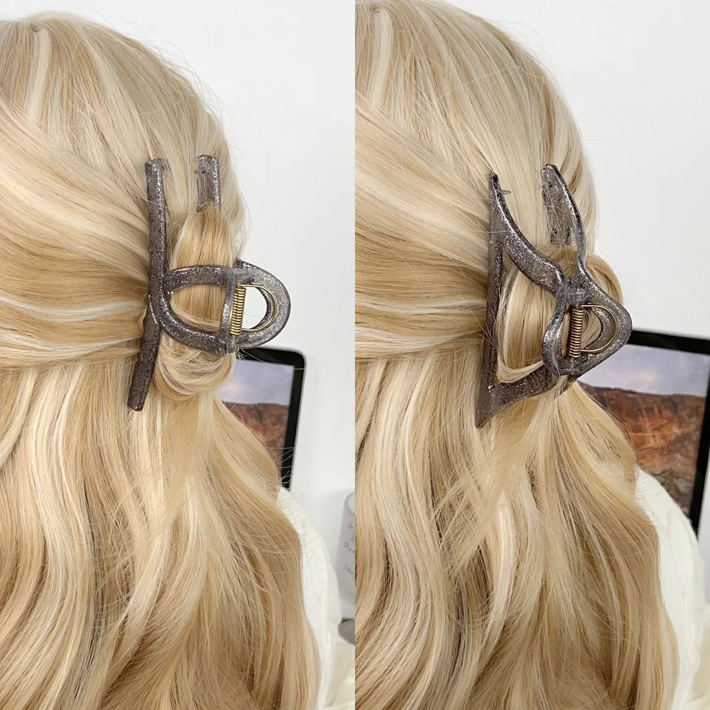 Korean version of premium fine flash silver black grab clip back head coil hair clip shark clip lazy large hairpin