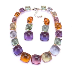 ZA Gold Plated Metal Resin Collar Necklace Multicolor Transparent Choker Necklace Women Jewelry