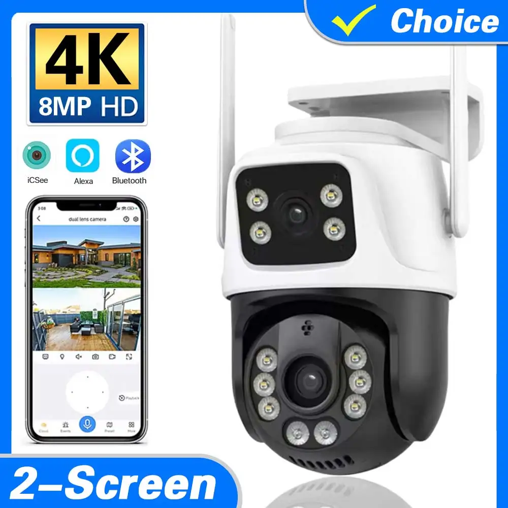 

4K 8MP Color Night Wifi PTZ Camera Dual Lens Dual Screen Auto Tracking IP Camera CCTV Two-Way Audio Video Surveillance P2P iCSee