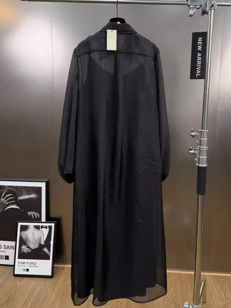 Dfdg feminino 2025 primavera verão sheer camisa vestido colarinho assimétrico botão camisola painéis magro maxi simples vestido casual