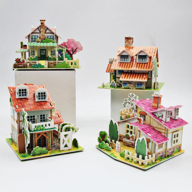6 ピース/セット紙カード 3D パズルハウスモデル親子インタラクションクリエイティブ手作り DIY パズル