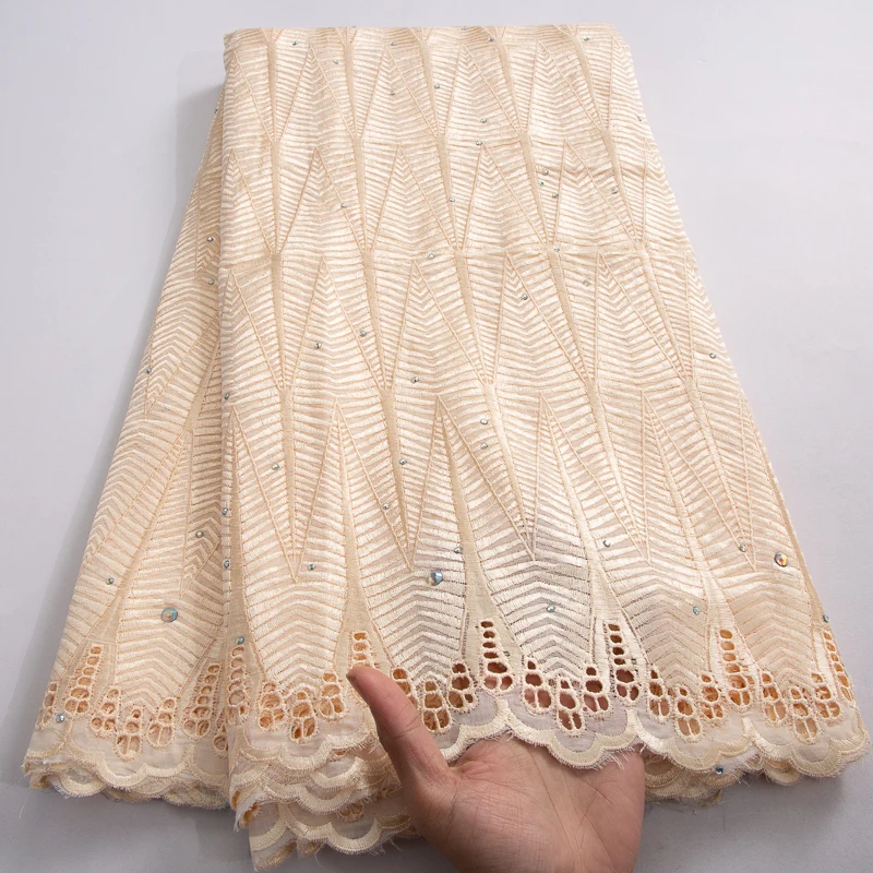 Nigerian Lace Fabric 2024 Dubai Embroidered Austria Cotton 5 Yards High Quality Swiss Cotton Lace Fabric for Women Dresses A3778