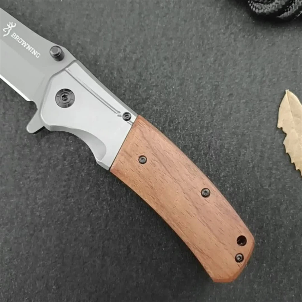 Outdoor Folding Knife Color Wood Handle Stainless Steel Blade High Hardness Survival Camping Travel Tool Fruit Knife