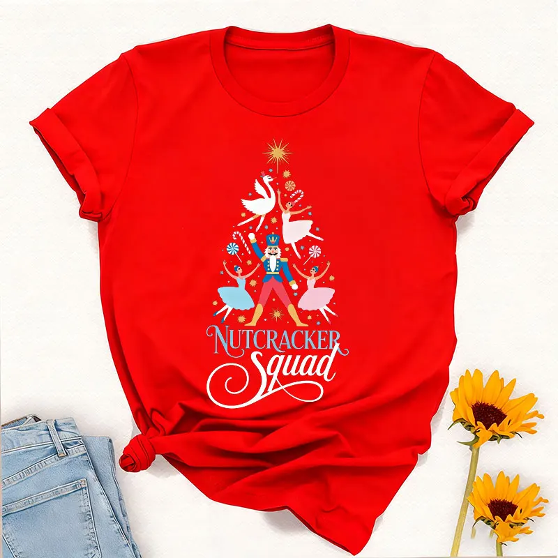 Chemise d'arbre de noël joyeux noël casse-noisette: t-shirt de Ballet de vacances col rond Style décontracté tout-match imprimé t-shirts hauts