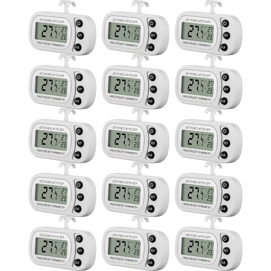 

16 Pack White Digital Fridge Thermometer with Waterproof Design for Refrigerator and Freezer Storage LCD Screen Display with Ma