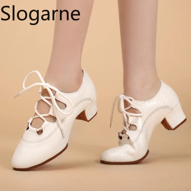 2026 New Cool Leather Dance Shoes Women Modern Latin Shoes Girls Jazz Sandals Tango Waltz Ballroom Party Stage Show Footwear