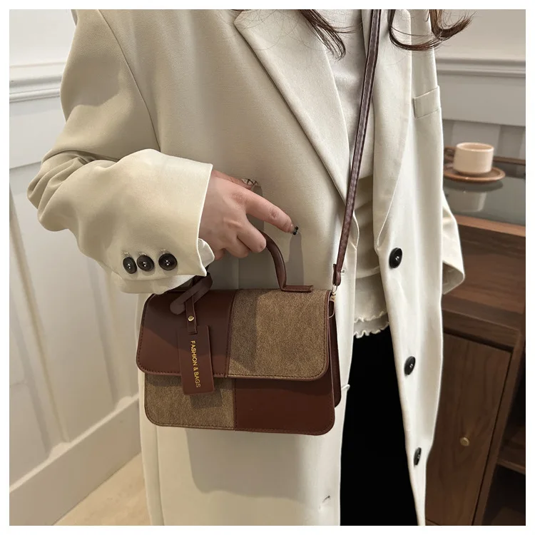 Damen-Aktentasche Handtasche Crossbody Schultertasche mit Druckknopfverschluss Alltagstasche Geometrisches Muster Formelle Arbeitstasche – Detail 14