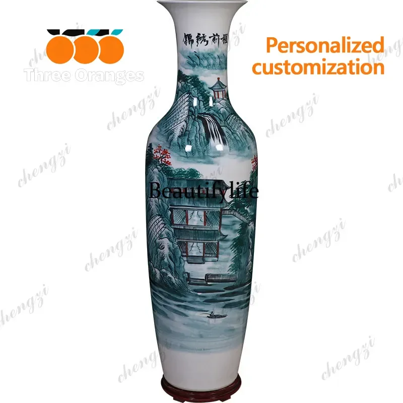 D183 Jingdezhen ceramic floor-to-ceiling vase Chinese living room TV cabinet ornament living room extra large high porcelain vas