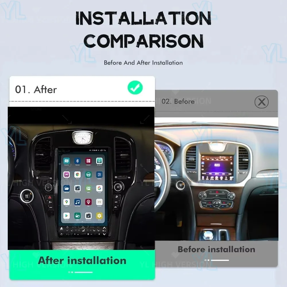 

YLL 13,6 дюйма для Chrysler 300C 2012 2019, Android 13,0, сенсорный экран, GPS-навигация, автомобильный мультимедийный видеоплеер, головное устройство Carplay