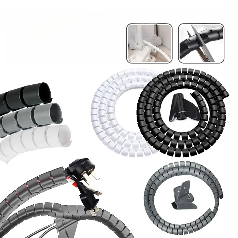 1/2M Adjustable Cable Sleeve 10/16mm Spirals Wrap, Flexible Cord Organizer for Desk Wire Management, PC Cable Protector Tube