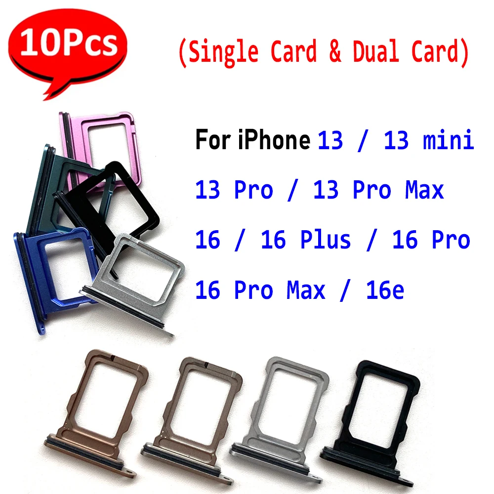 

10 шт., Сменный держатель/адаптер для SIM-карты (лоток для карт) для iPhone 13 mini, 13, 16 Pro Max, 16 Plus, 16E (для одинарных и двойных SIM-карт)