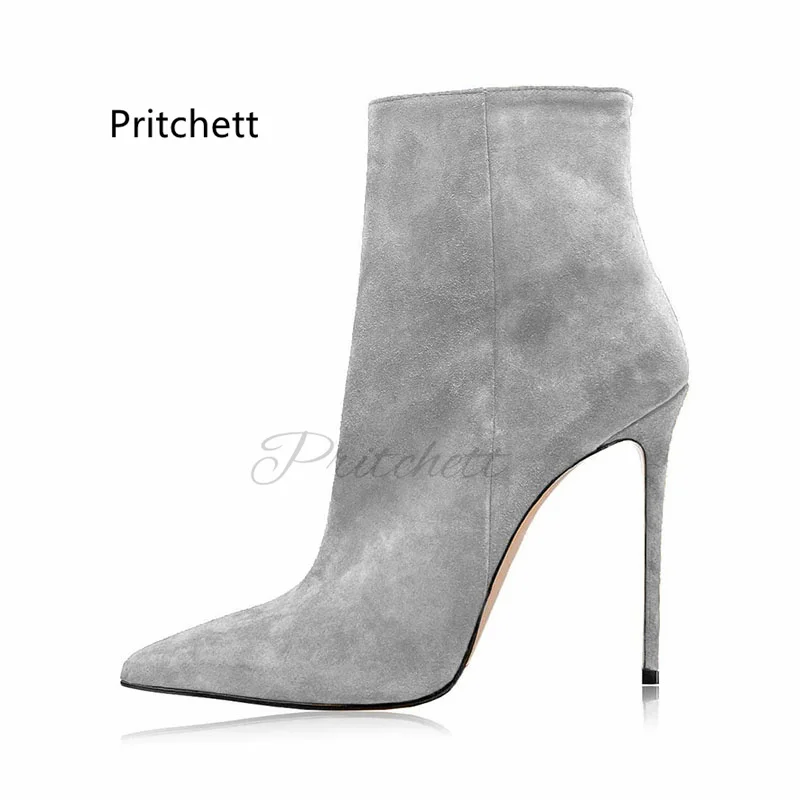 

Sexy Thin High Heels Suede Ankle Boots for Women Pointed Toe Concise Slip On Dress Classical Style New Arrival Modern Boots