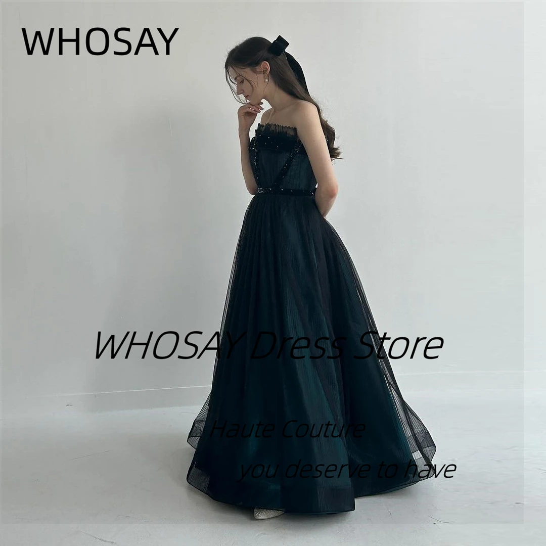 

WHOSAY Wedding Party Ladies Wear Prom Dresses 2024 Strapless Beaded Vestidos De Noches A Line Tulle Long Elegant Evening Gowns